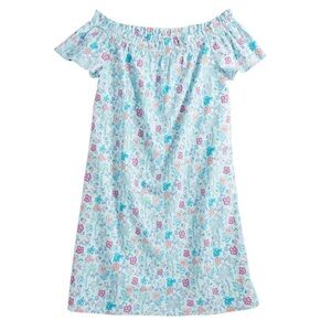 NWOT Vineyard Vines Blue Floral Flamingos Off Shoulder Mini Dress Size Large